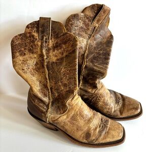 Justin Boots Womens 7 B Distressed BRLI22 Brown Leather Square Toe Western Boho